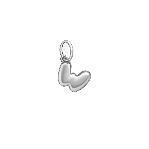 Silver shoe charm on a white background