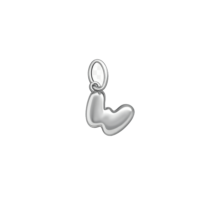 Silver shoe charm on a white background