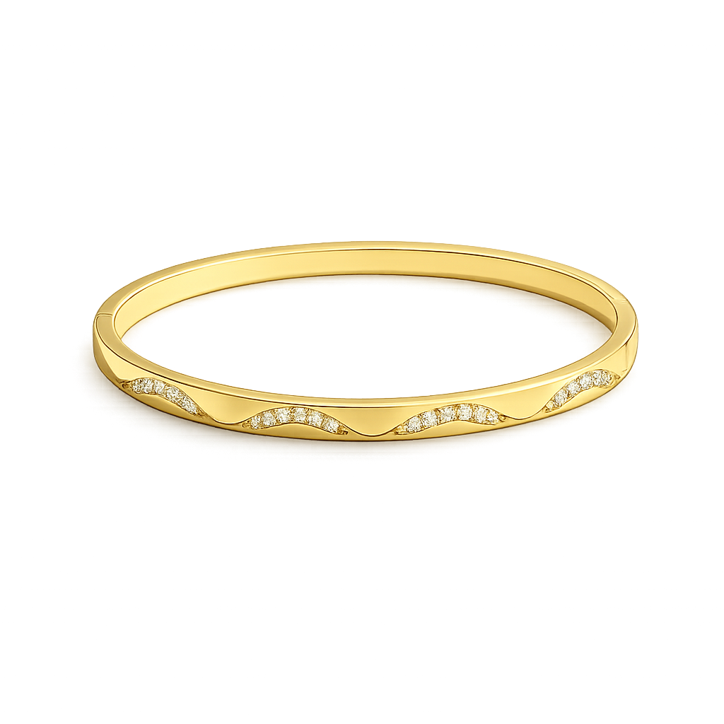 Gold bracelet with small diamonds on a white background
