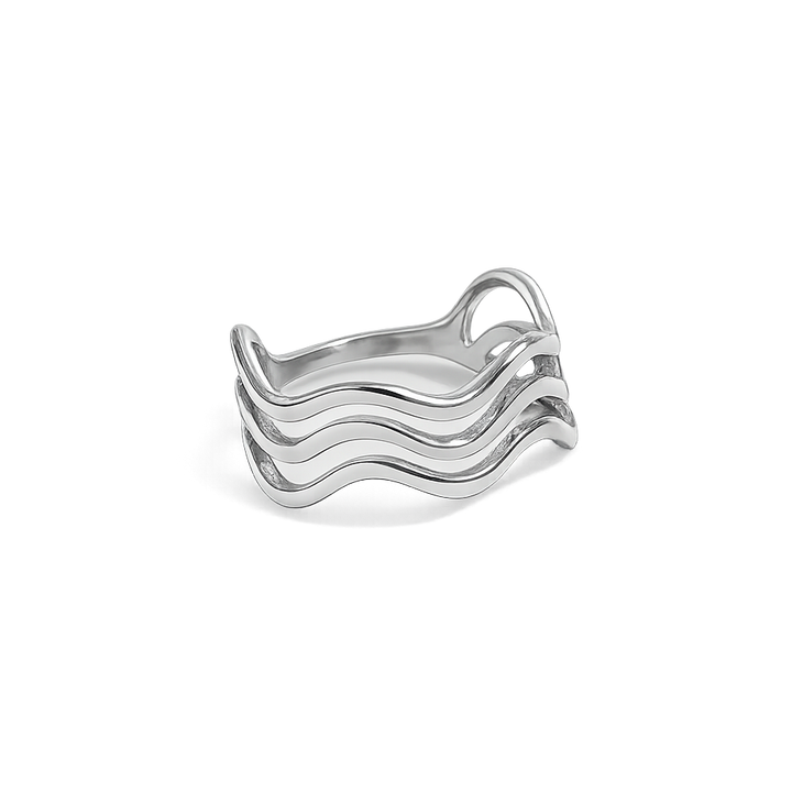 Silver wavy ring on a white background