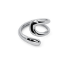 Silver ring with a modern design on a white background