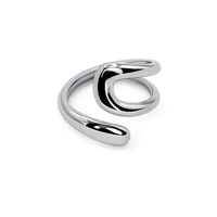 Silver ring with a modern design on a white background