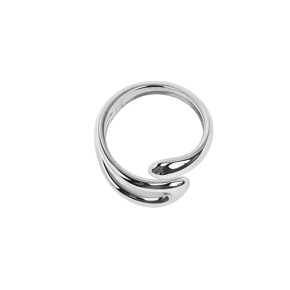 Silver spiral ring on a white background