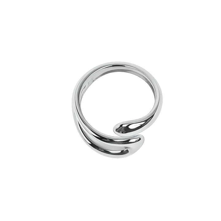 Silver spiral ring on a white background