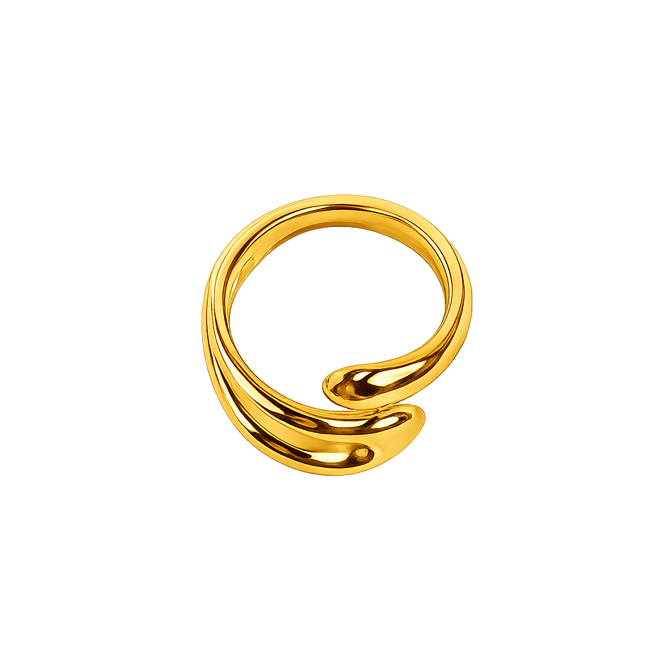 Gold spiral ring on a white background