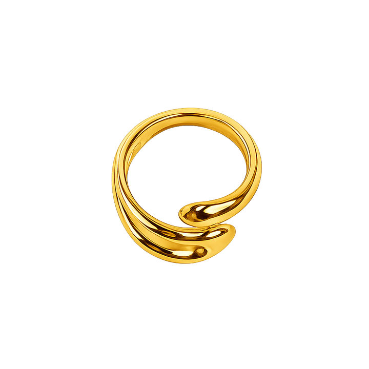 Gold spiral ring on a white background