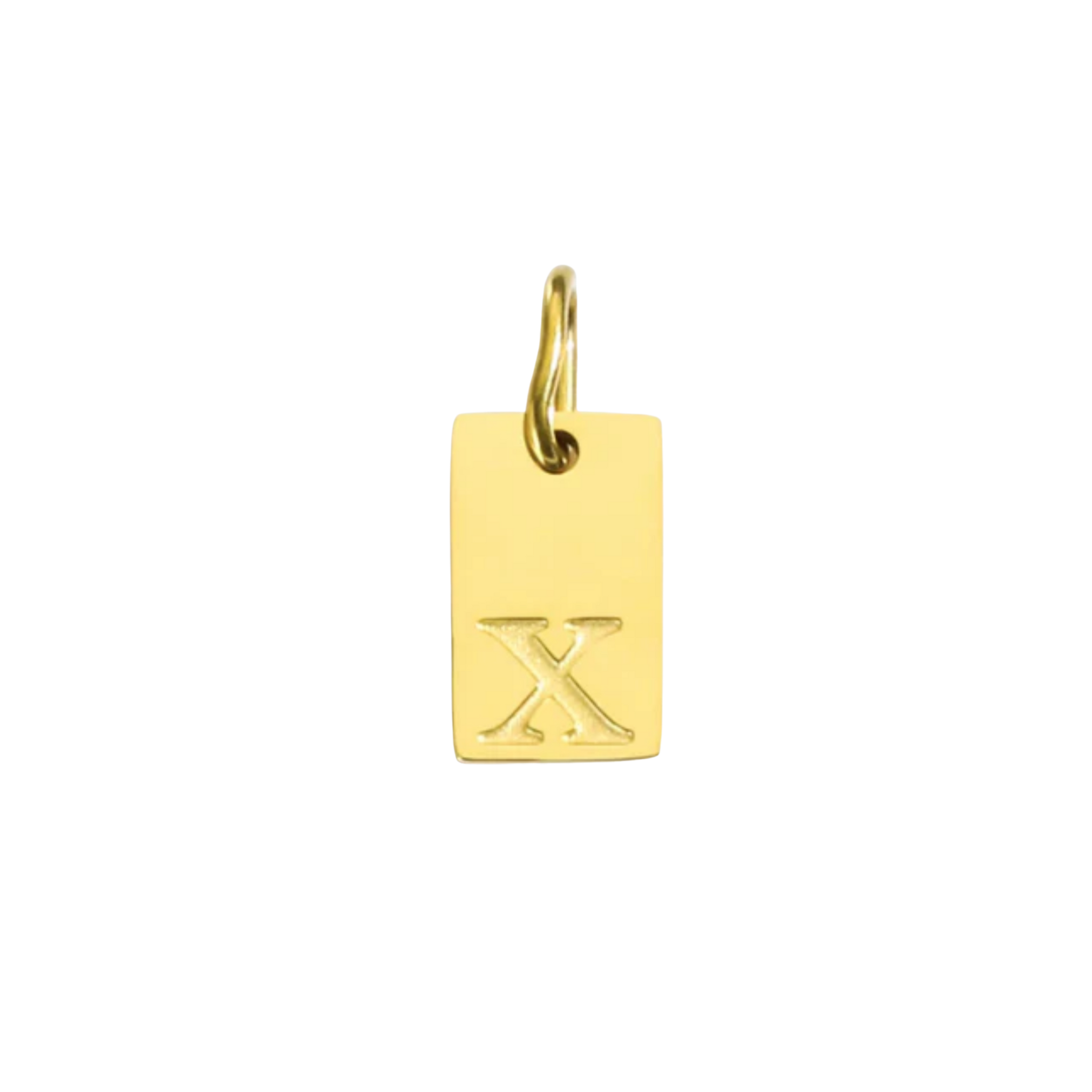 Gold pendant with the letter 'X' on a white background