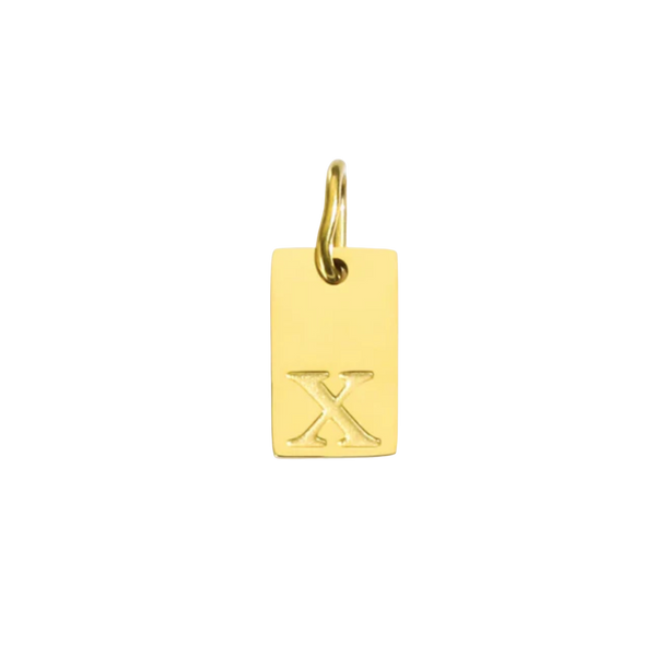 Gold pendant with the letter 'X' on a white background