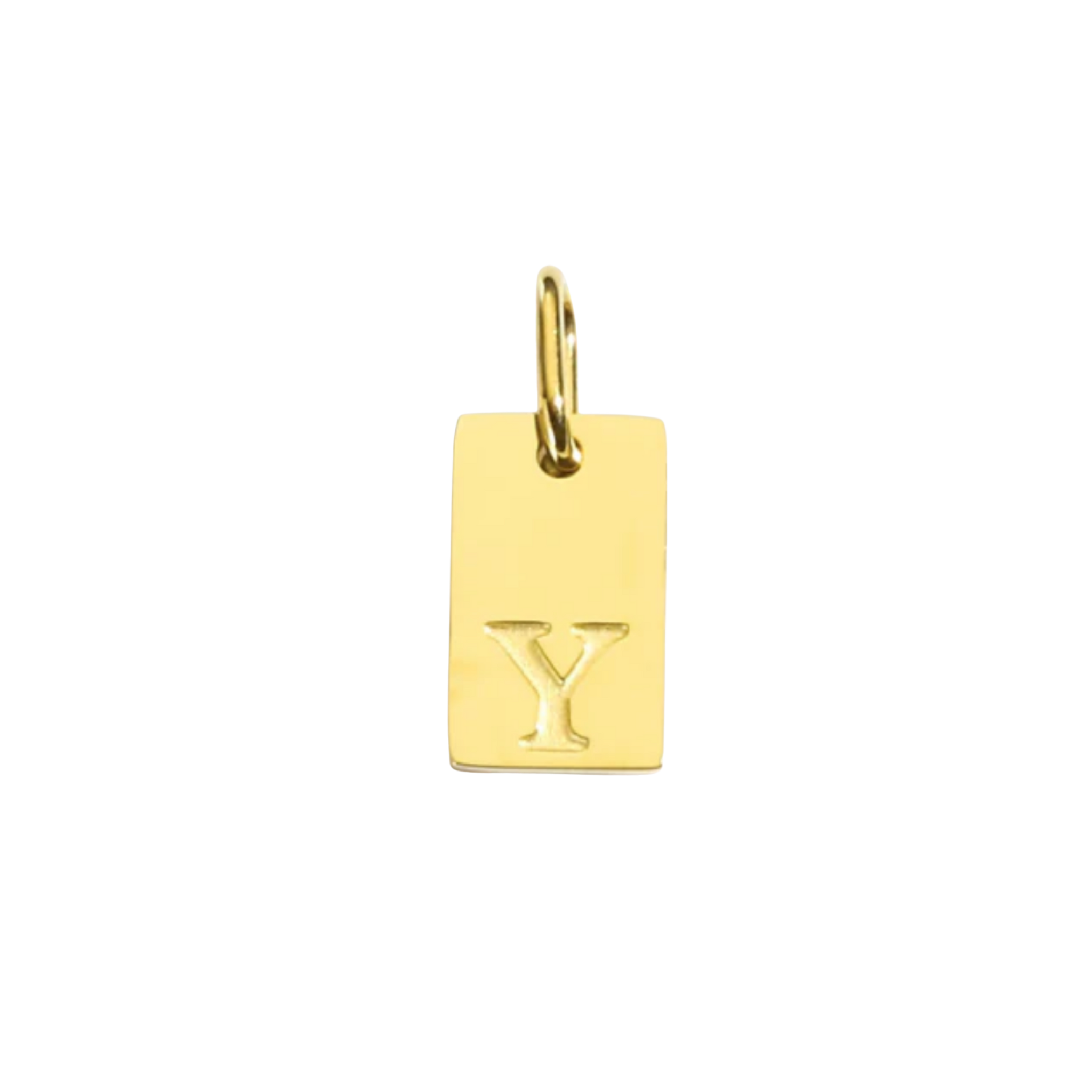 Gold pendant with the letter 'Y' on a white background