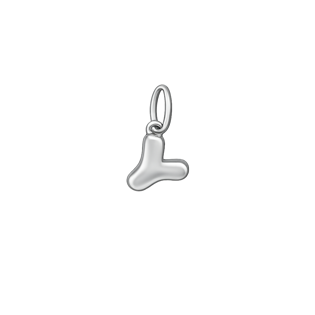 Silver letter 'L' pendant on a white background