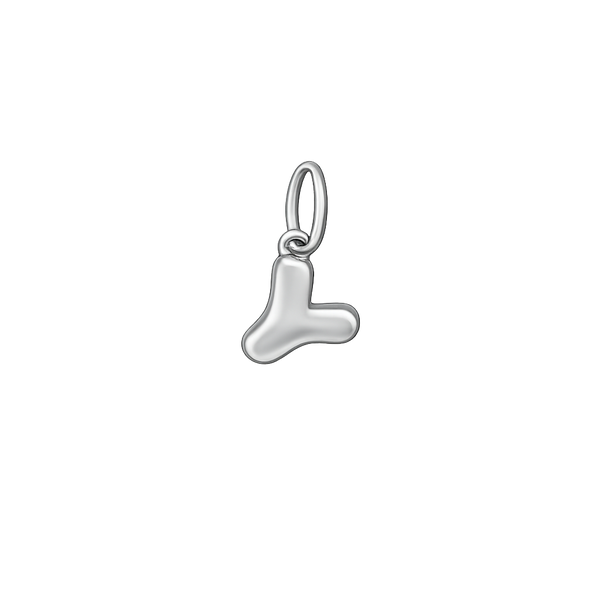 Silver letter 'L' pendant on a white background