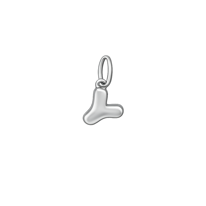 Silver letter 'L' pendant on a white background